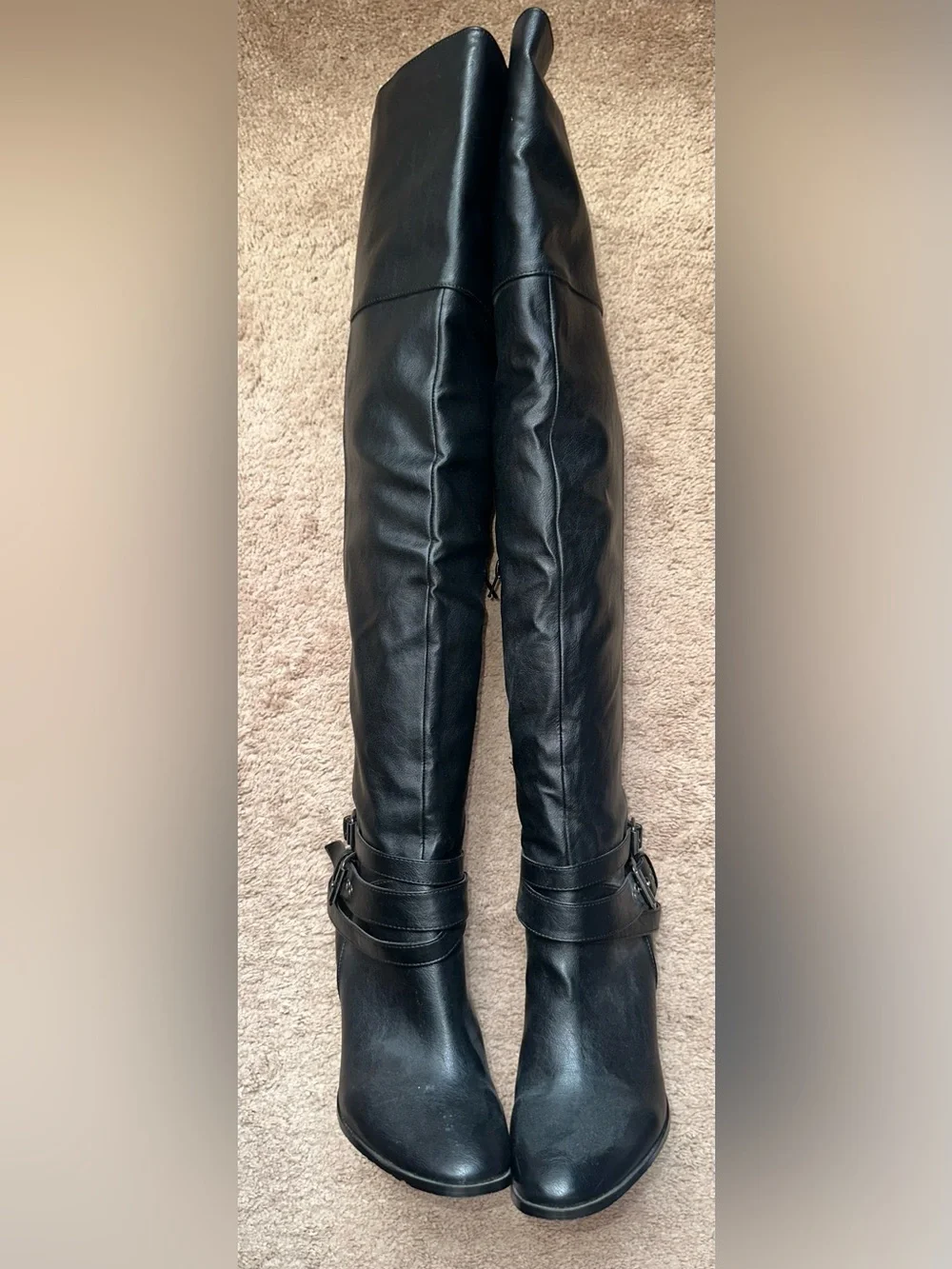 Charlotte Russe Black Over-the-Knee Block Heel Boots with Buckle Straps